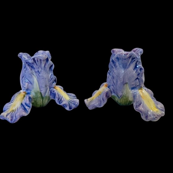 Vintage Ceramic Iris Flower Candle Holders Hand-Painted Purple & Yellow Floral D - Picture 1 of 11